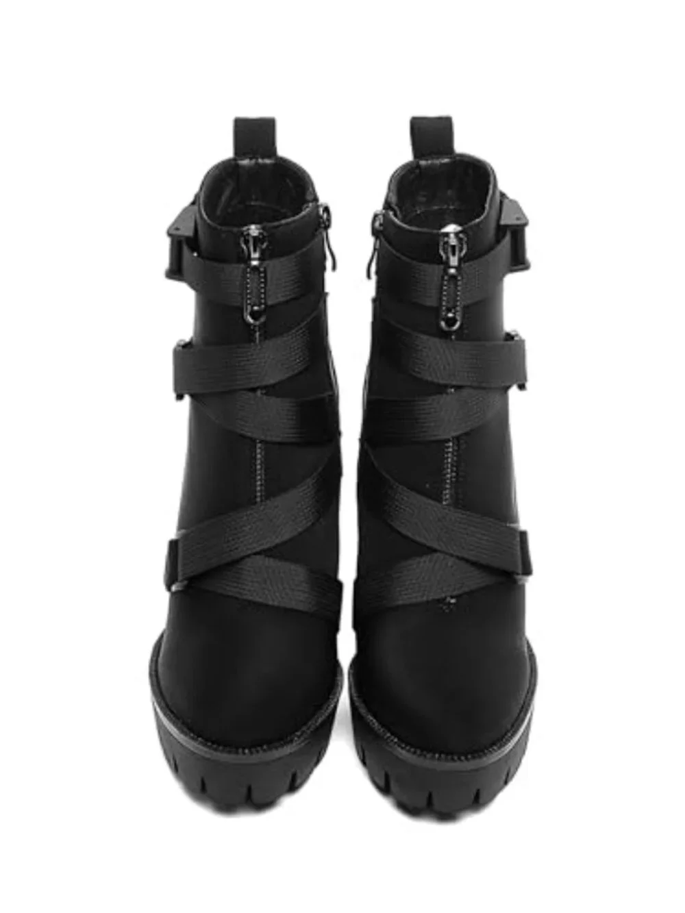 Chunky Heel Platform Booties Lace Up Side Zipper